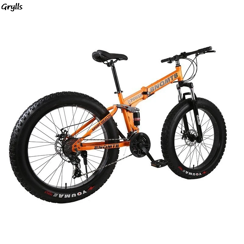 Grylls Variable Speed Folding Snowbike Dual Shock Absorber Disc Brake Widened Big Tire Mountain Bike 24 