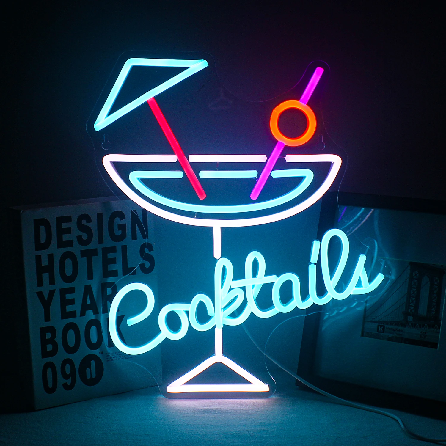 Cocktail Neon Sign Blue LED Sign Cocktail Glass Shape Neon Light Neon Light Neon Light Wall Decoration Neon Light  Bar