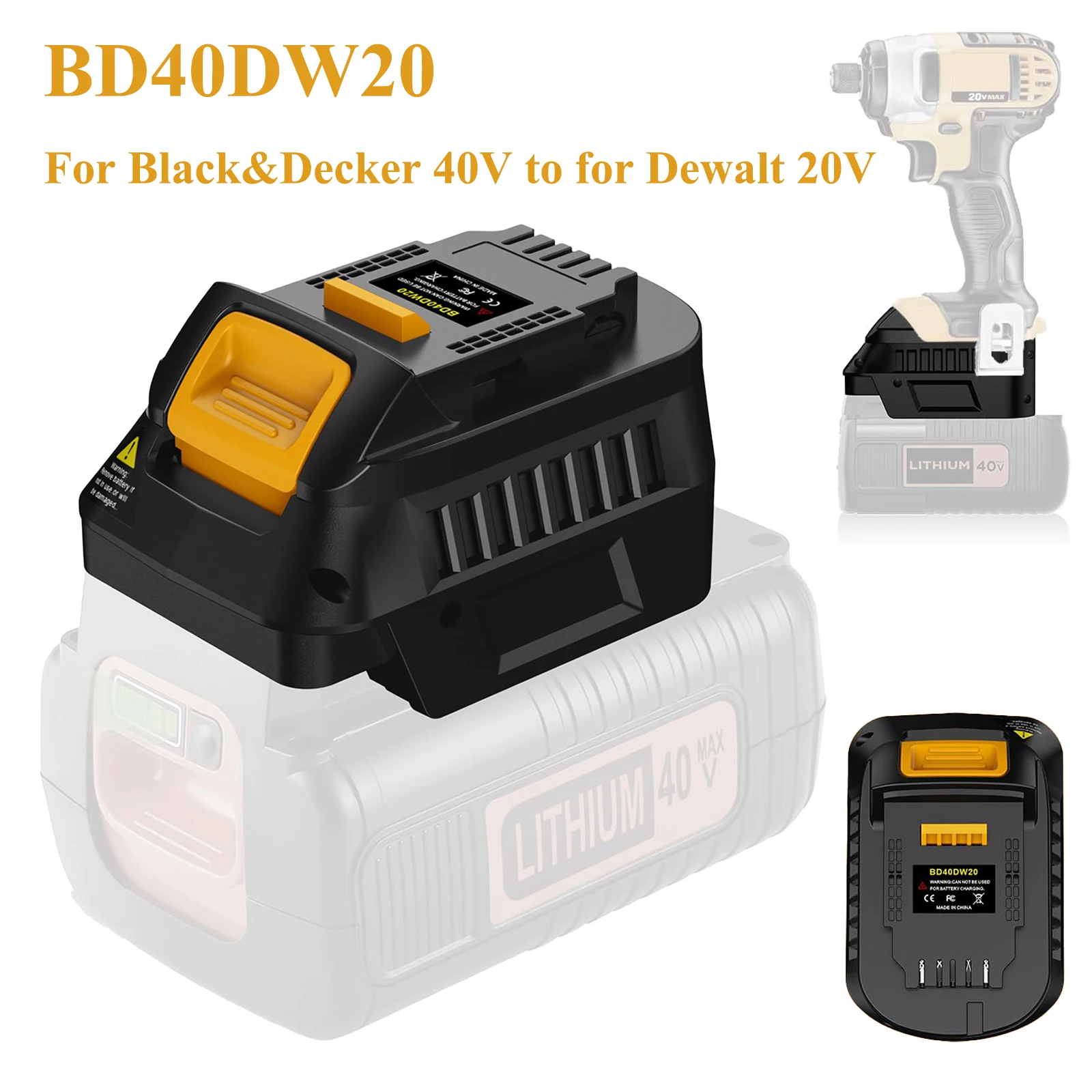 

Battery Adapter BD40DW20 for Black&Decker 40V Battery Convert To for Dewalt 20V Battery,to for Dewalt 20V Cordless Power Tool