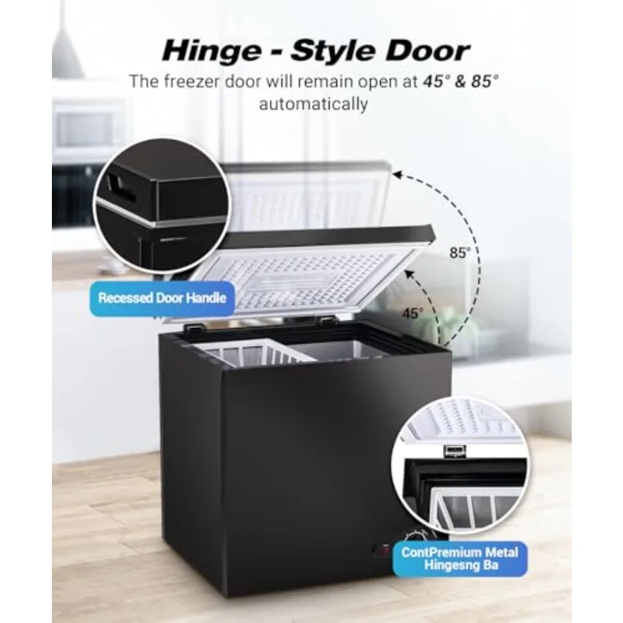 Small Deep Freezer 5.0 Cu.Ft Mini Chest Freezer with 2 Removable Baskets 6 Level Adjustable Thermostat Down to 18F Front Defros