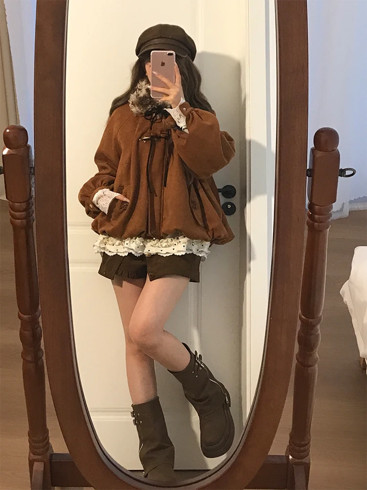 

Women's ort Cotton Jaet Thiened Winter Coat with Fur Collar Retro Sle Long Sve Polyester Fiber Warm Casual Top