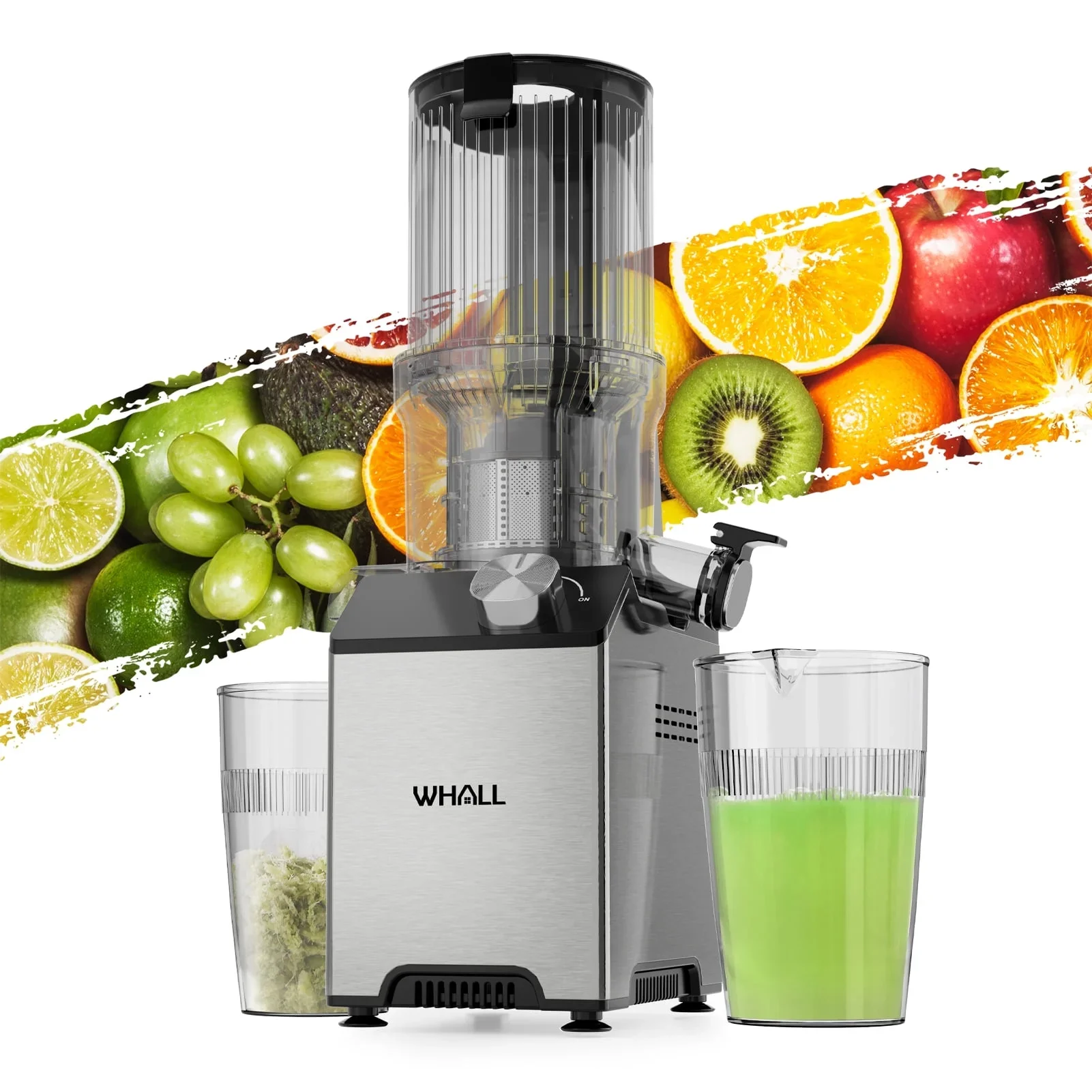 WHALL Exprimidor de prensa en frío: eficiente, silencioso y fácil de usar Convierta tu día con un jugo refrescante y empaquetado en nutrientes
