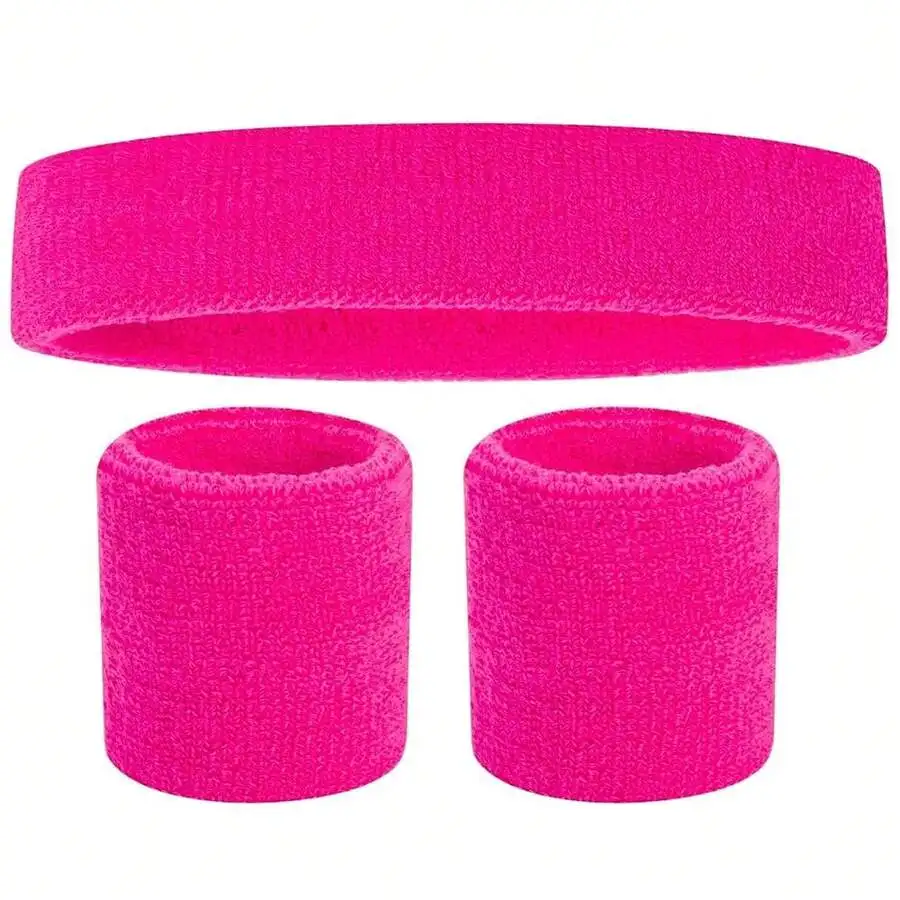 

Pink Sweatbands Set Headband And Wristbands For Workout Sports Fitness Accessories