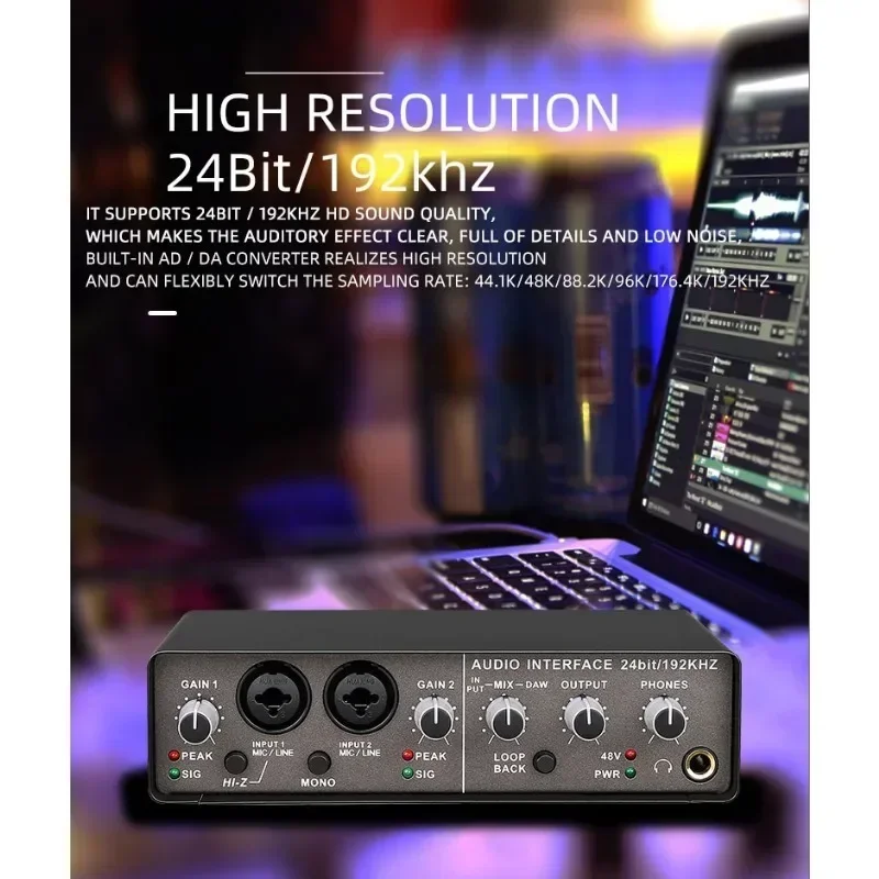 TEYUN Q-24 Professional Audio Sound Card with Monitor Electric Guitar Live Broadcast Recording for Studio Singing Computer PC