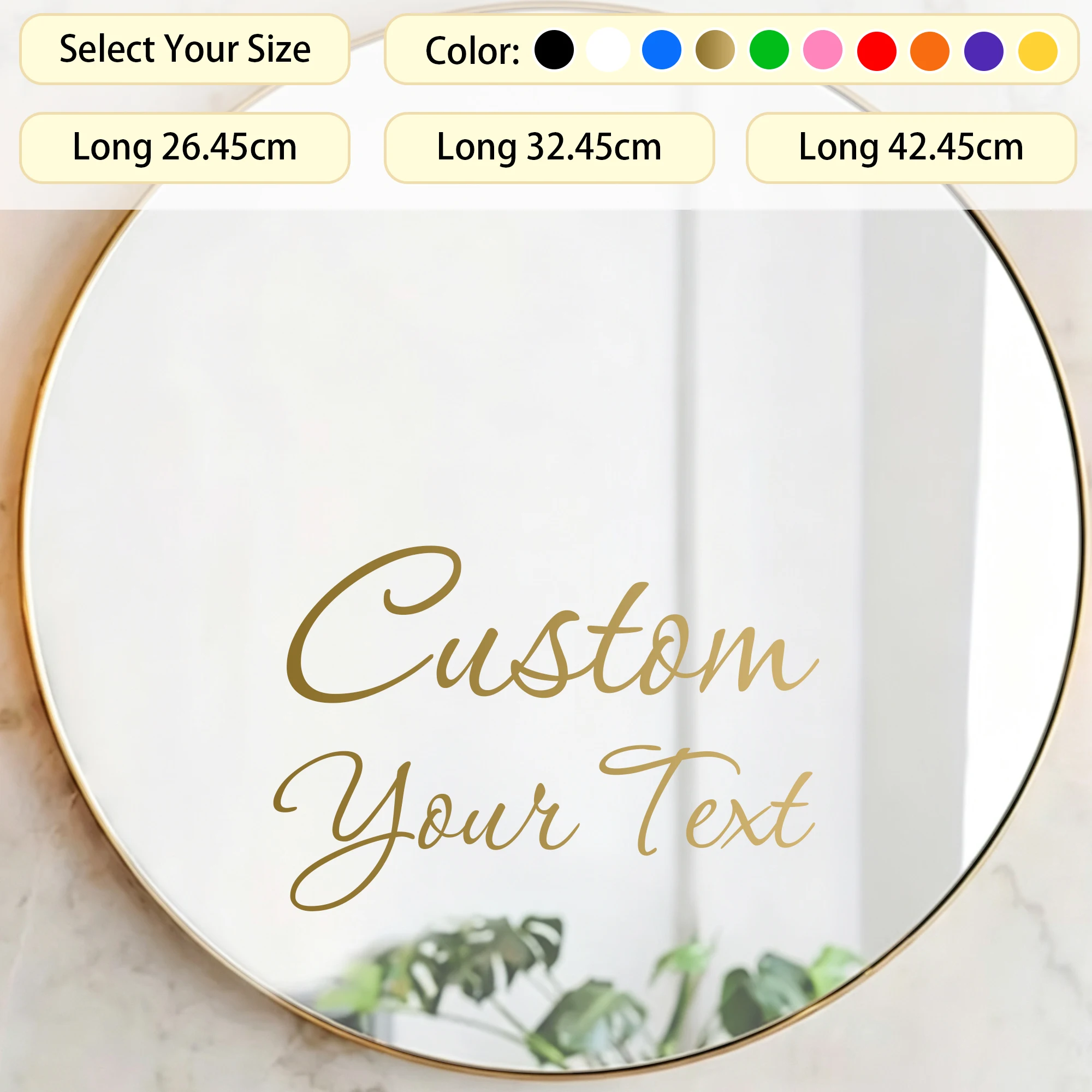 2pcs Custom Handwritten Font Mirror Decals Personalized Text Self‑Adhesive Glass Stickers for Bathroom and Party Home Decoration