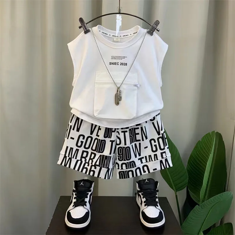 2024 Summer Baby Boy Clothes Sets New Kids Boutique Fashion Cotton Pocket Shirts + Letter Shorts Two Piece Boys Sport Suit