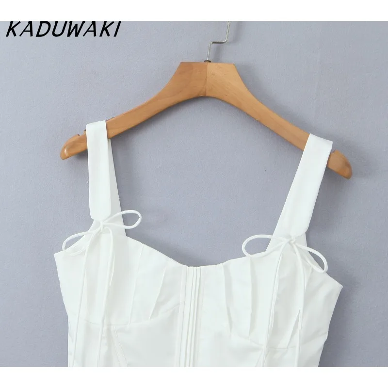 KADUWAKI Ruffle Women Top Cute Romantic New Summer Popular Bows Bandage Tassel Back Zip-up Crop Camis Girls Hipster Street Vests