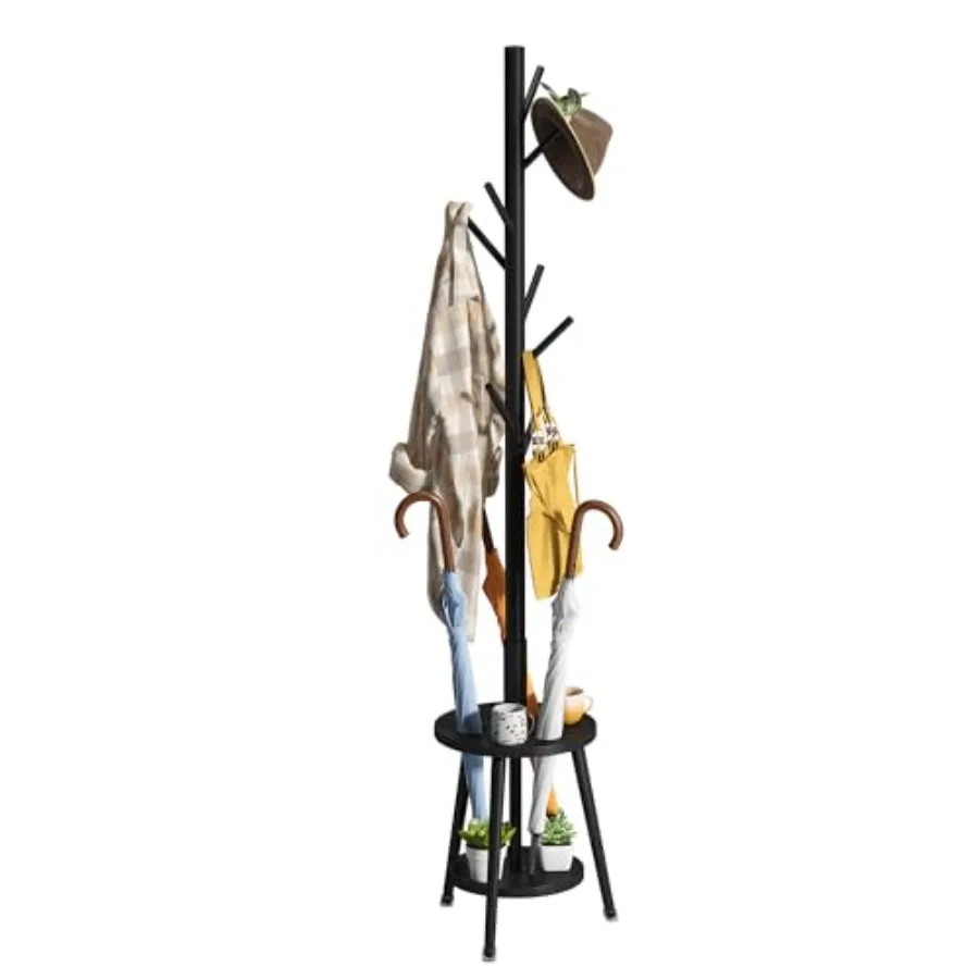 

Freestanding Coat Rack with Umbrella Organizer Tray Bamboo Coat Tree Rack with 8 Hook Stand for Clothes Bag Hats Entryway Hange