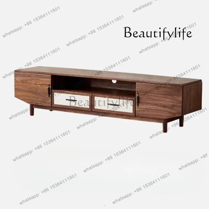 

All solid wood TV cabinet North American black walnut floor cabinet household simple small apartment living room locker