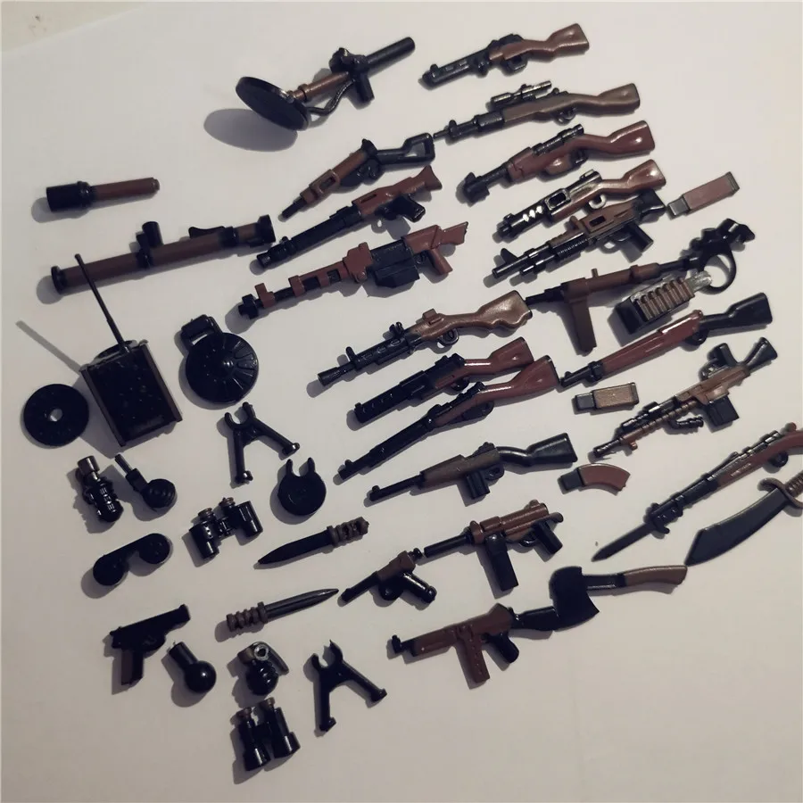 MOC WW2 Military German Two-tone Gun Blocks British Weapons Arms 98K PPSH Soviet Army Soldiers Figures Accessories Bricks Toys