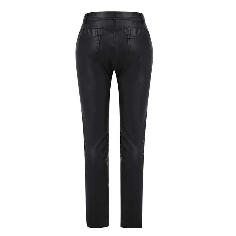 Edhomenn Dames Massief Pu Lederen Leggings Slim Fit Hoge Taille Leren Broek Met Zakken