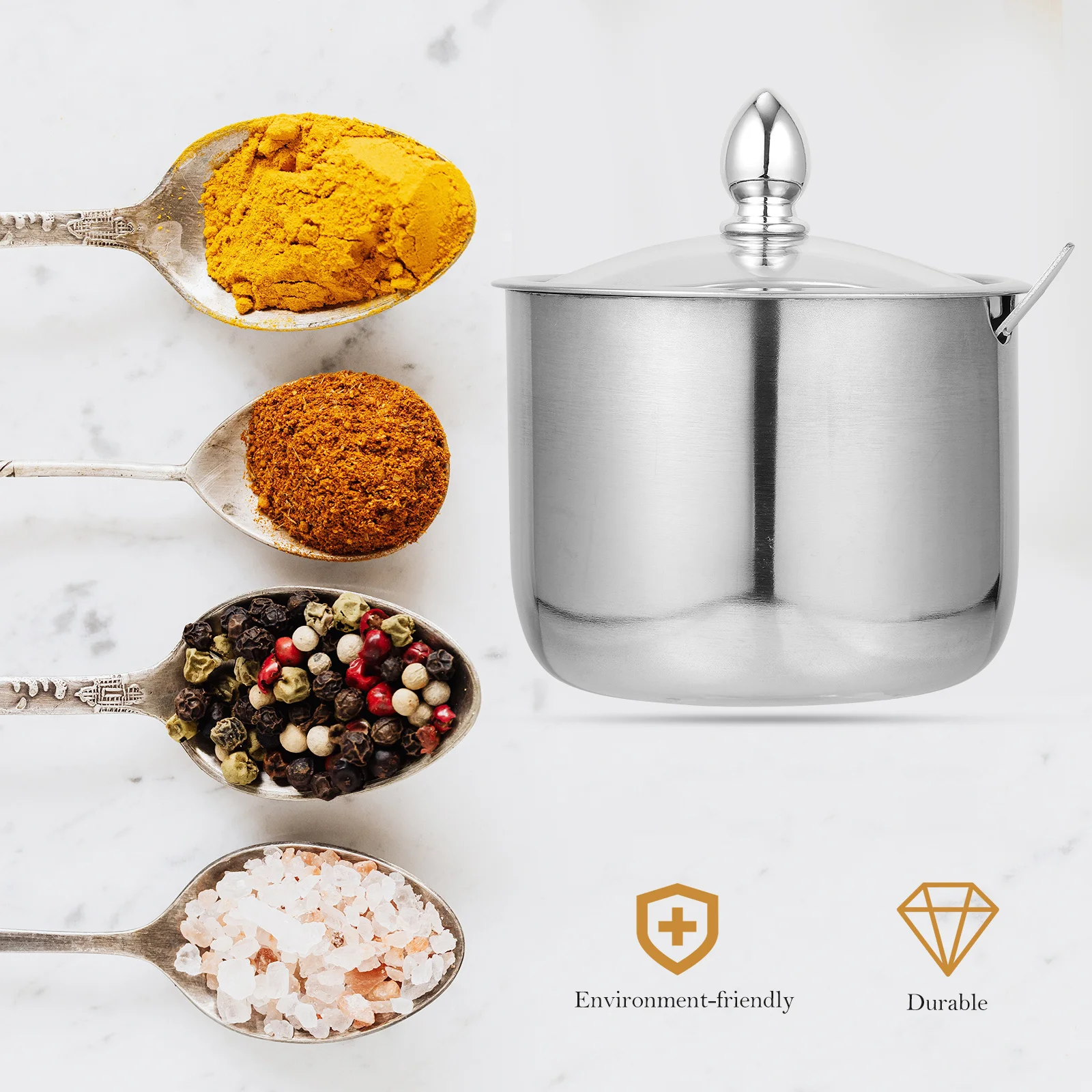 

1Pcs Stainless Steel Spice Jar Salt Container Kitchen Storage Box Seasoning Jar Transparent Glass Cover Easy Use