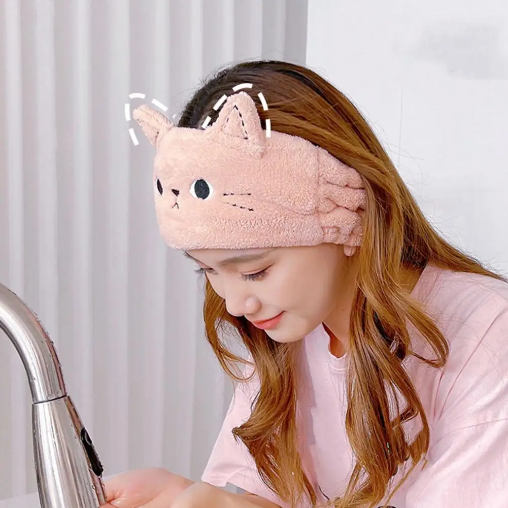 Women Headband Cute Cat Embroidered Coral Fleece Headband for Women Soft Hairband for Girls Comfortable Makeup Headband Face