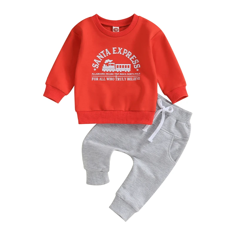 

Newborn Pants Set Baby Christmas Letter Print Sweatshirt and Drawstring Pants Outfits Toddler Pants Suits