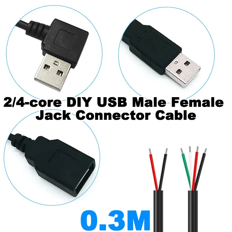 5V USB 0.3M 2 Pin 4pin DIY usb Male Female Jack Connector Cable Power Charge Extension Cable Cord Connector Adapter