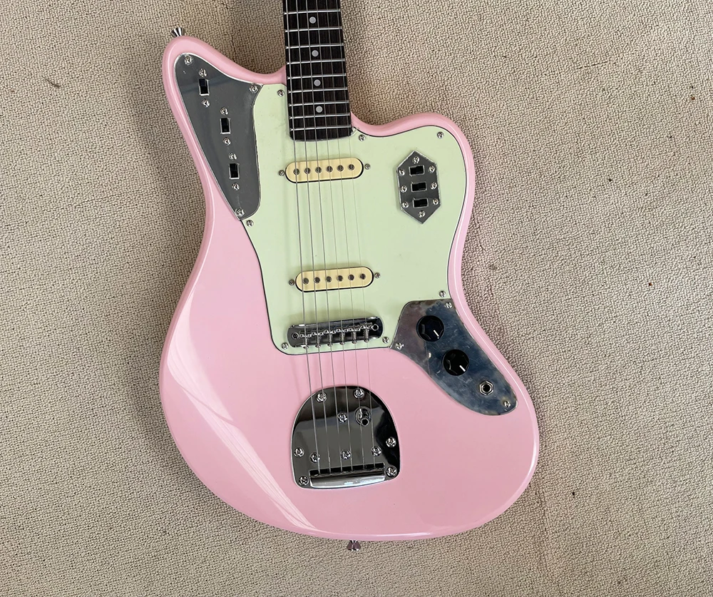 6 Strings Pink Electric Guitar with Rosewood Fretboard White Pickguard Customizable