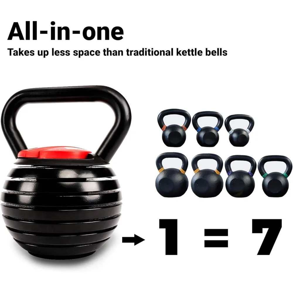 Adjustable Kettlebell with 7 Weight Levels from 10-40 lbs. Perfect for Abs, Arms, Legs, & Back Workouts Material: Plastic