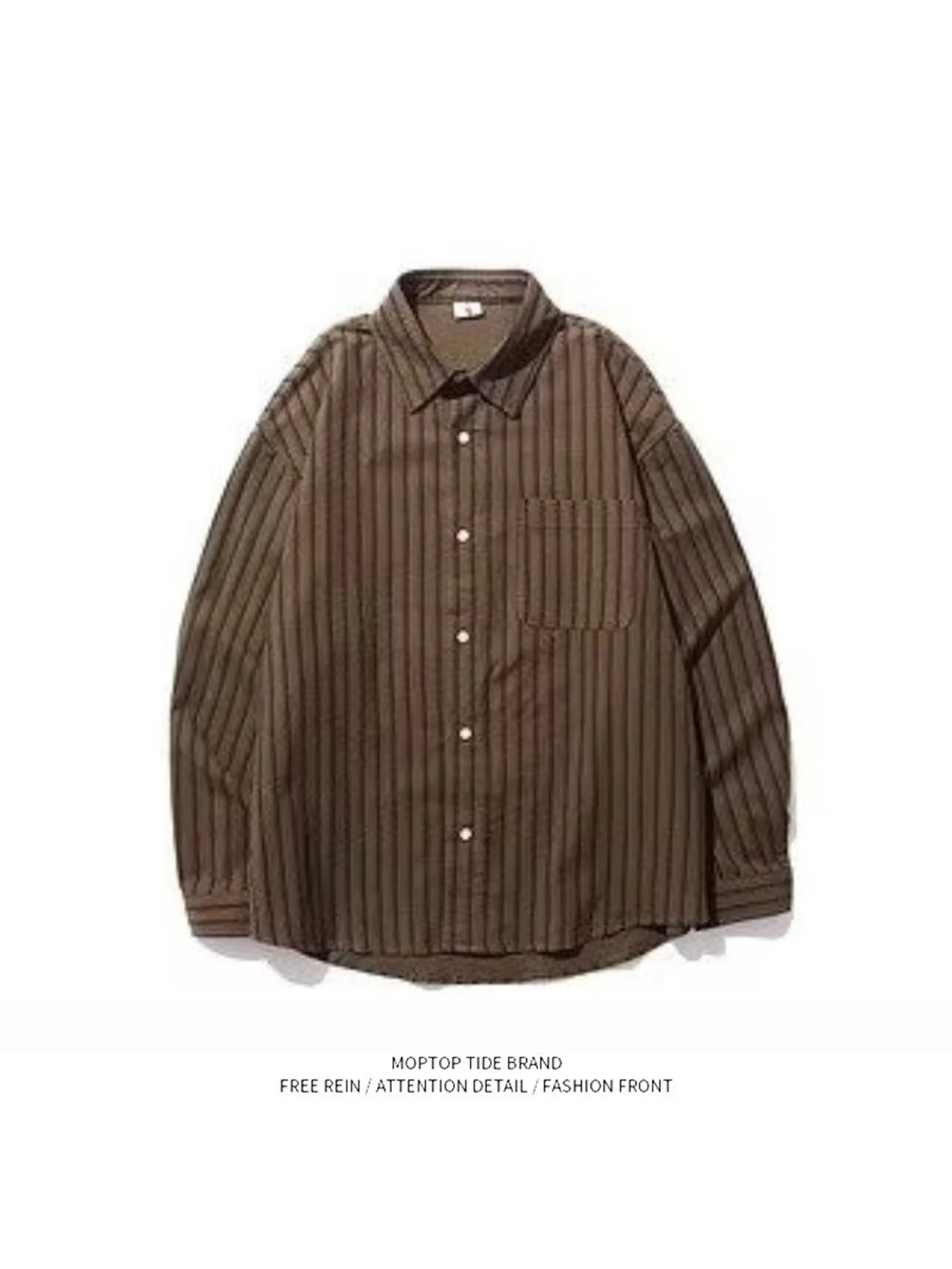 

Retro Japanese Style Long Sleeve Striped Shirt Unisex Casual Loose Fit Versatile Outerwear Trendy Coffee Color College Style