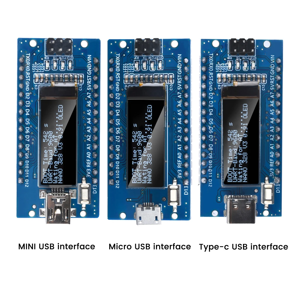 Nano V3.0 Development Board ATmega328P CH340C 0.91'' OLED Display 128*32 For Arduino Nano V3.0 MINI USB Micro USB Type-C USB