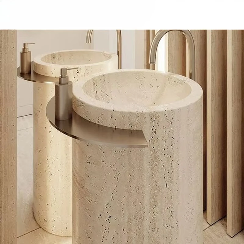 

Natural travertine cylindrical sink interior cream white