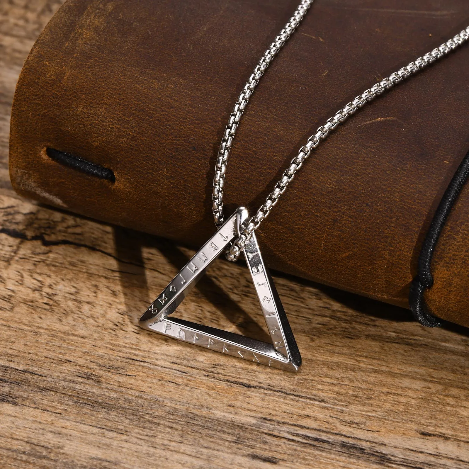 Stylish Amulet Norse Viking Necklaces for Men,Waterproof Stainless Steel Triangle Pendant Collar with 55/60/70cm Box Chain