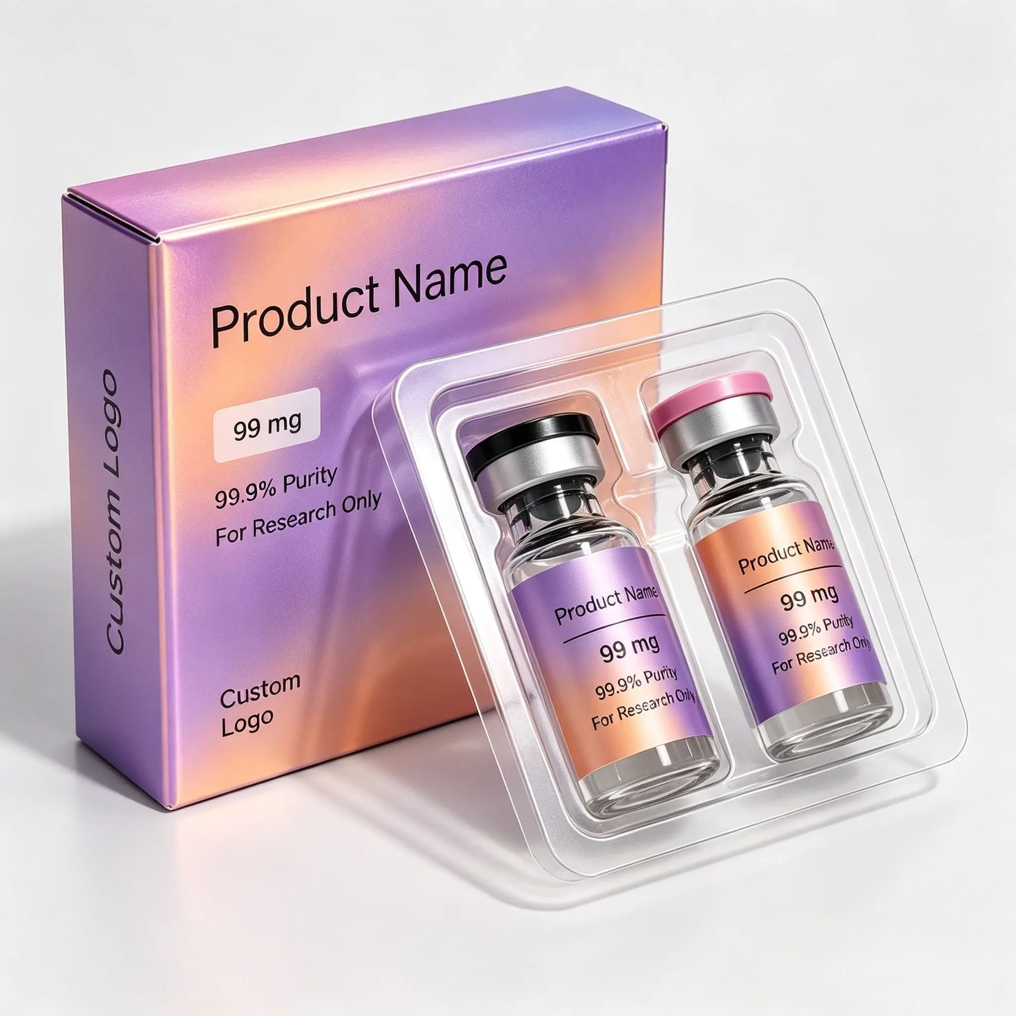 3ml 5ml 10ml Custom Peptide Decals & Box Set,Non-toxic Vinyl Labels for Personal Care Packaging Industry
