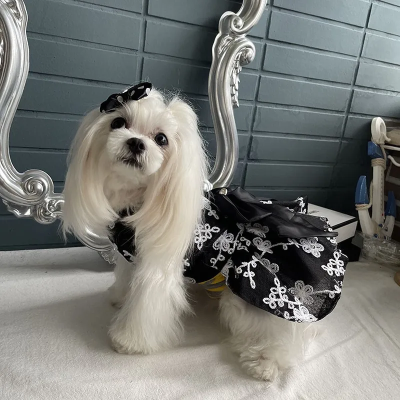 Handmade Dog Clothes Classic Black Embroidery Tulle Skirt Pet Supplies Cute Dress Ladies Style Party Wedding One Piece Costume