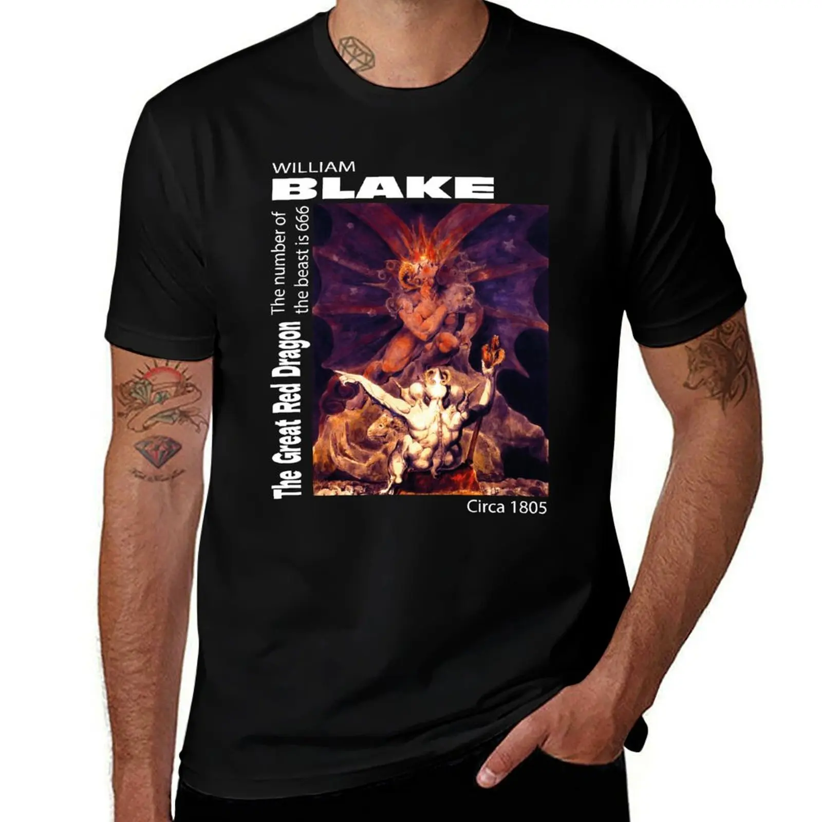 The Number of The Beast is 666 Design by William Blake Painting T-Shirt Fashion Graphic Tee for Men T-Shirt