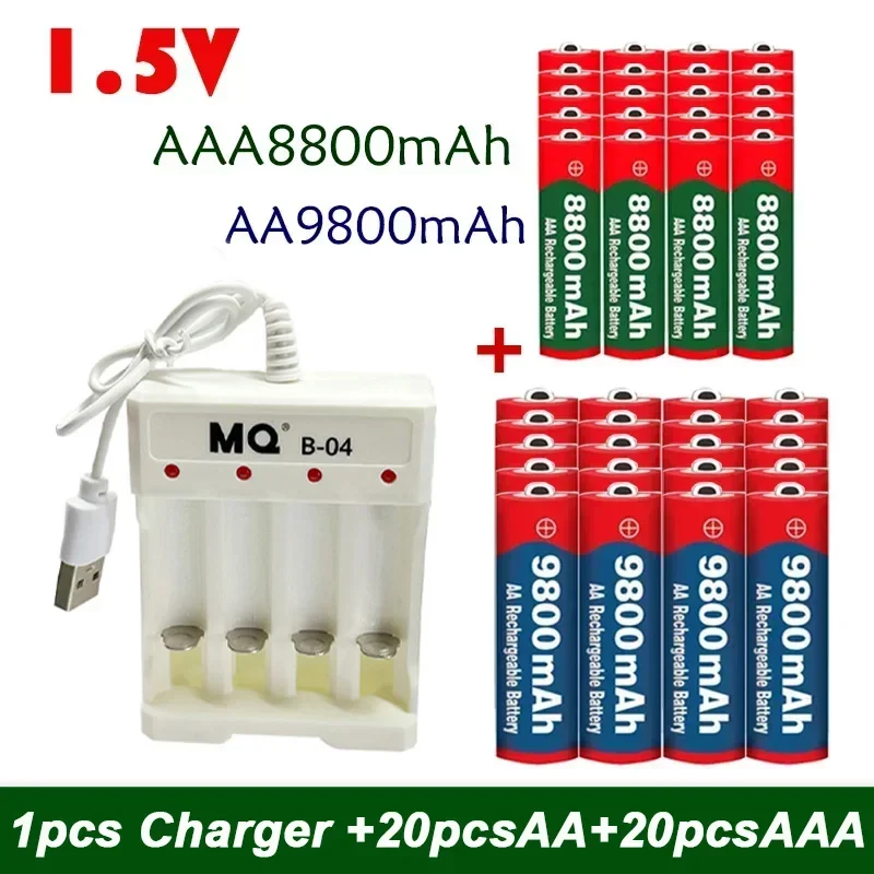 

New 1.5V Rechargeable Battery, AAA 8800Mah+AA 9800 Mah, Plus Charger Set Alkaline Technology, Suitable for Remote Control,shaver