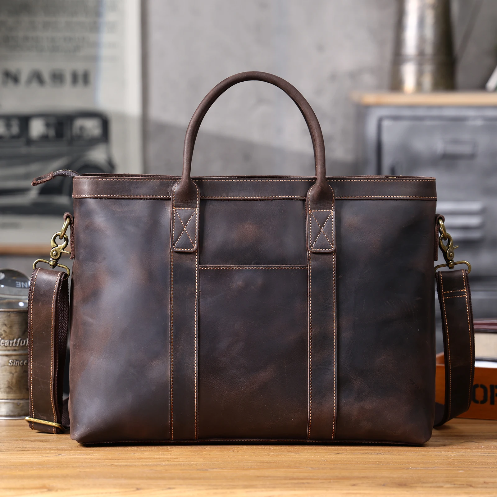 Vintage Echtleder Herren-Aktentasche 16 Zoll Laptop-Taschen Crazy Horse Leder Messenger-Handtasche Rindsleder Geschenkidee für Männer – Detail 22