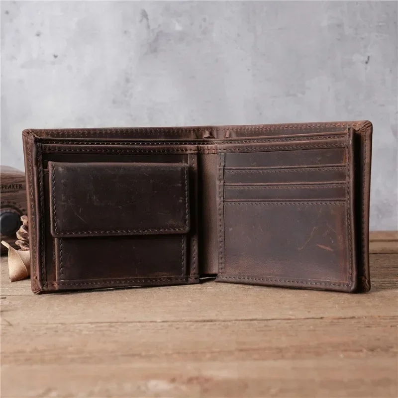 

100% Genuine Leather Mens Wallet Short Money Clip Purse for Man Buckle Multi Card Position Zippe Wallet Men