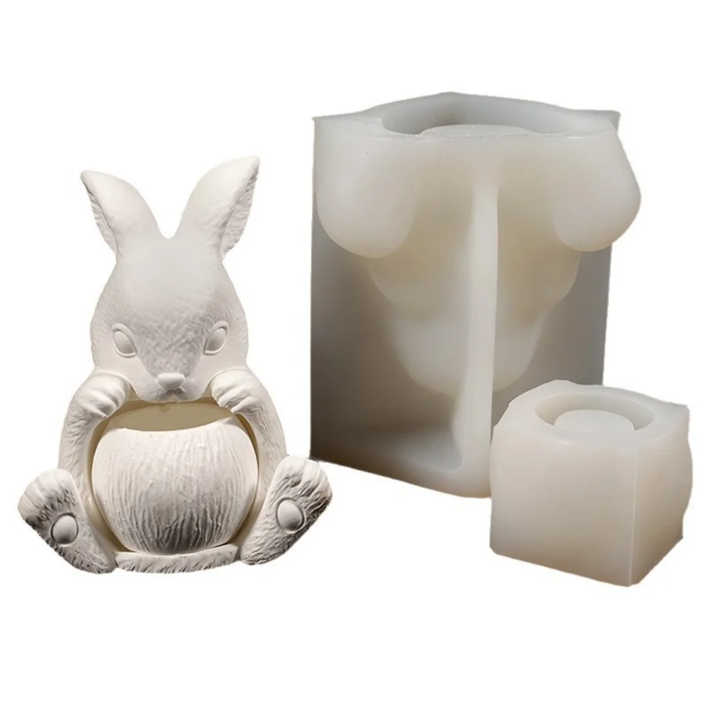 Bunny Cup Mold Versatile Rabbit Candle Holder Mold Silicone Flower Pot Mold  For Home Decoration Whimsical Additions