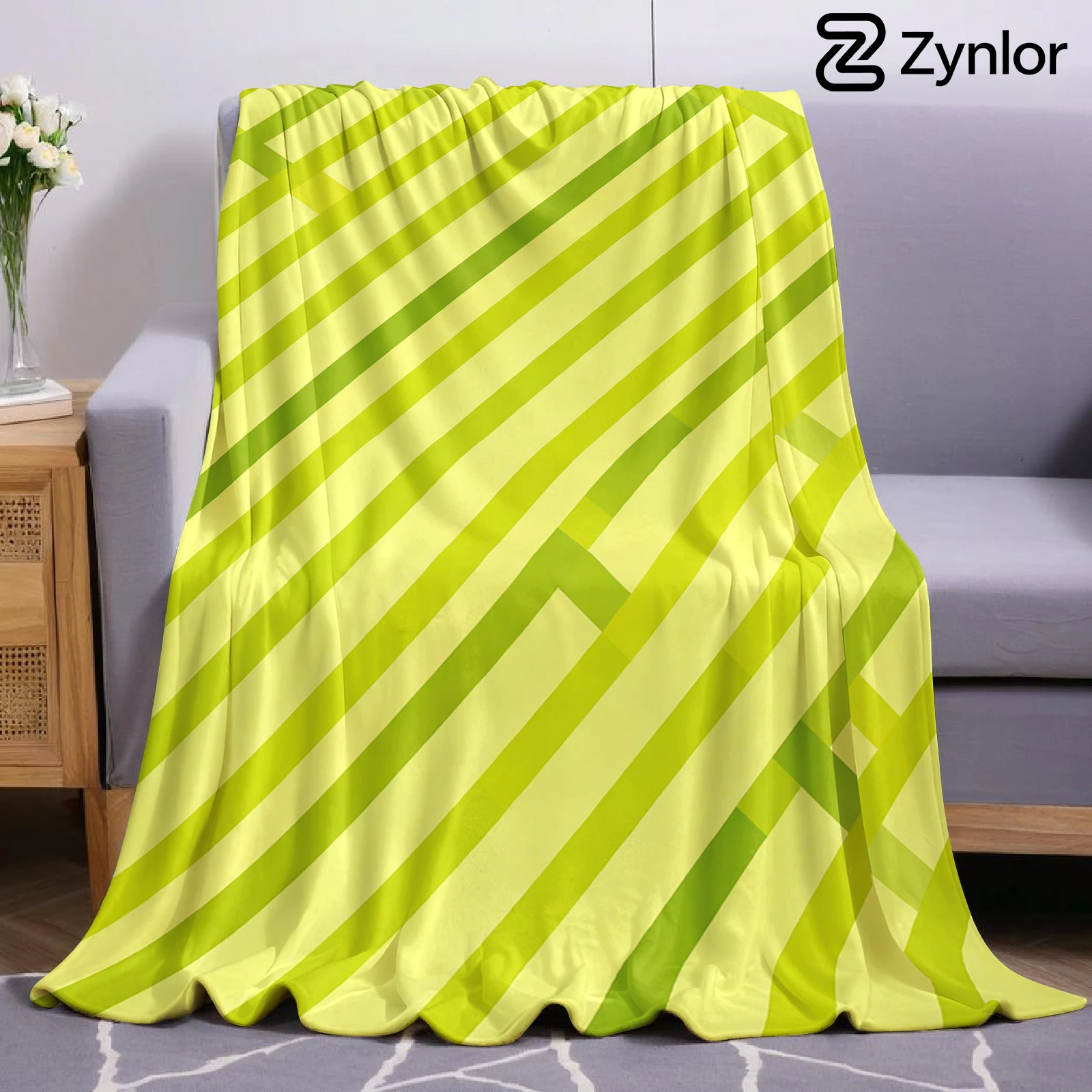Lime Diagonal Stripe Lightweight Microfiber Flannel Blanket Soft Warm Cozy Throw All Season for Bed Sofa Office Travel Gift
