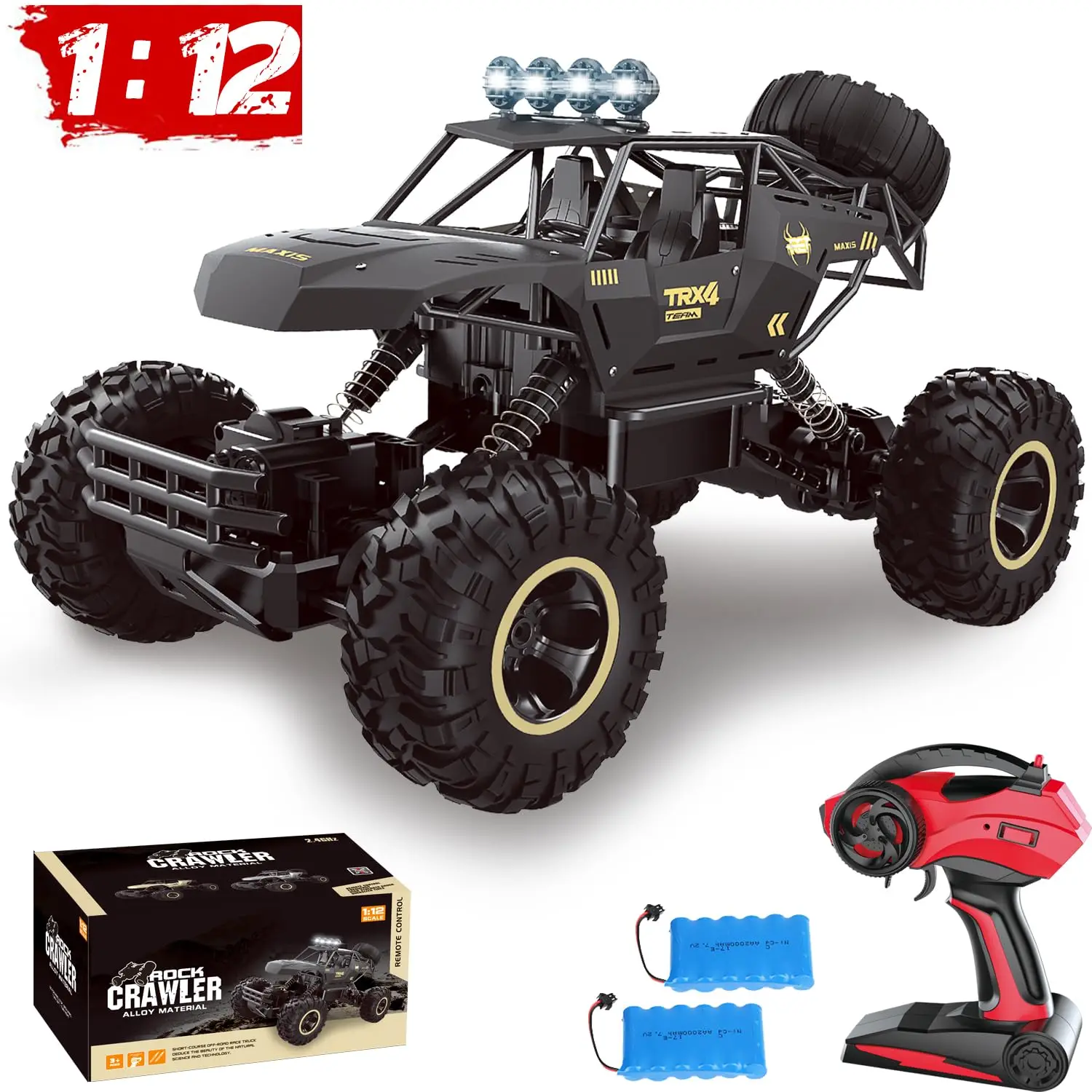 

4DRC 1:12 Rock Crawler Rechargeable Off Road Truck 4WD , Metal Shell LED Headlights RC Remote Control Off Road Car Truck,