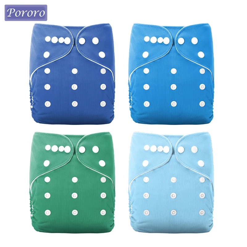 

4pcs/set Washable Baby Cloth Diaper Double Row Snap Pocket Diapers Solid Color ECO-Friendly Nappy Reusable For 3-15KG babi