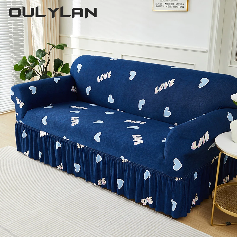 Sofa Cover Protector Elastic Sofa Cover With Skirt Dustproof Furniture Non-slip For Living Room Bedroom Office Home Decor