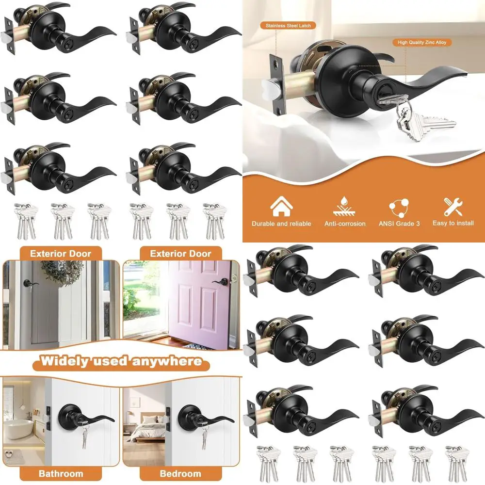 

Комплект из 6 черных дверных ручек с одинаковыми замками, подходящими для внутреннего и наружного использования, двусторонними для левого или правого открытия.