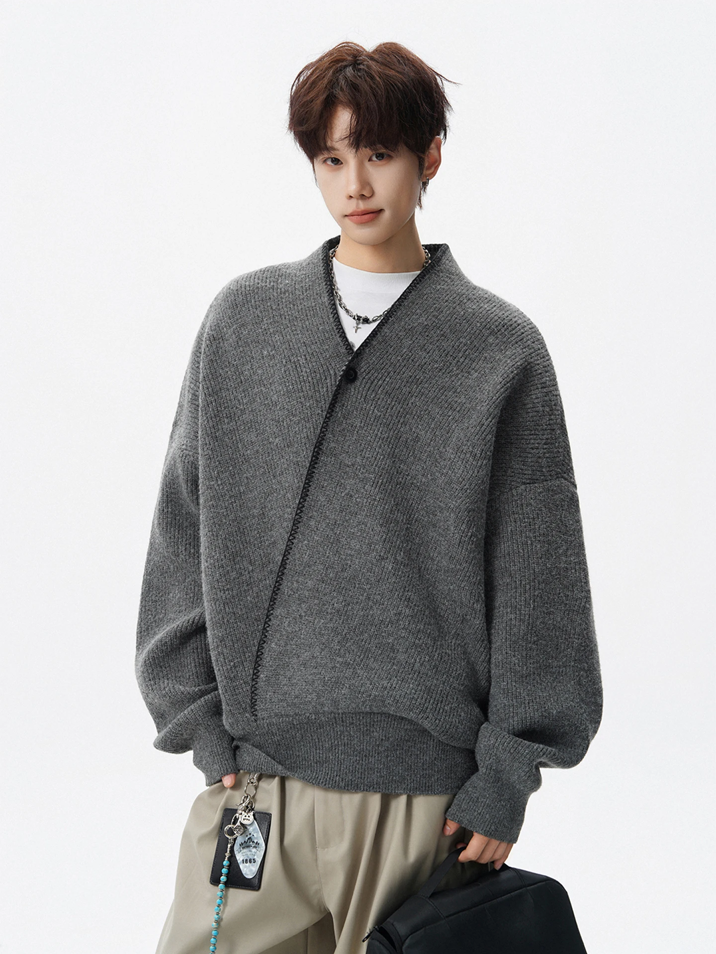 

Heavyweight V-Ne Robe Sweater Men's Sle Lazy Faion High-End Knitted irt Autumn Winter New Arrival GPOUHO Brand