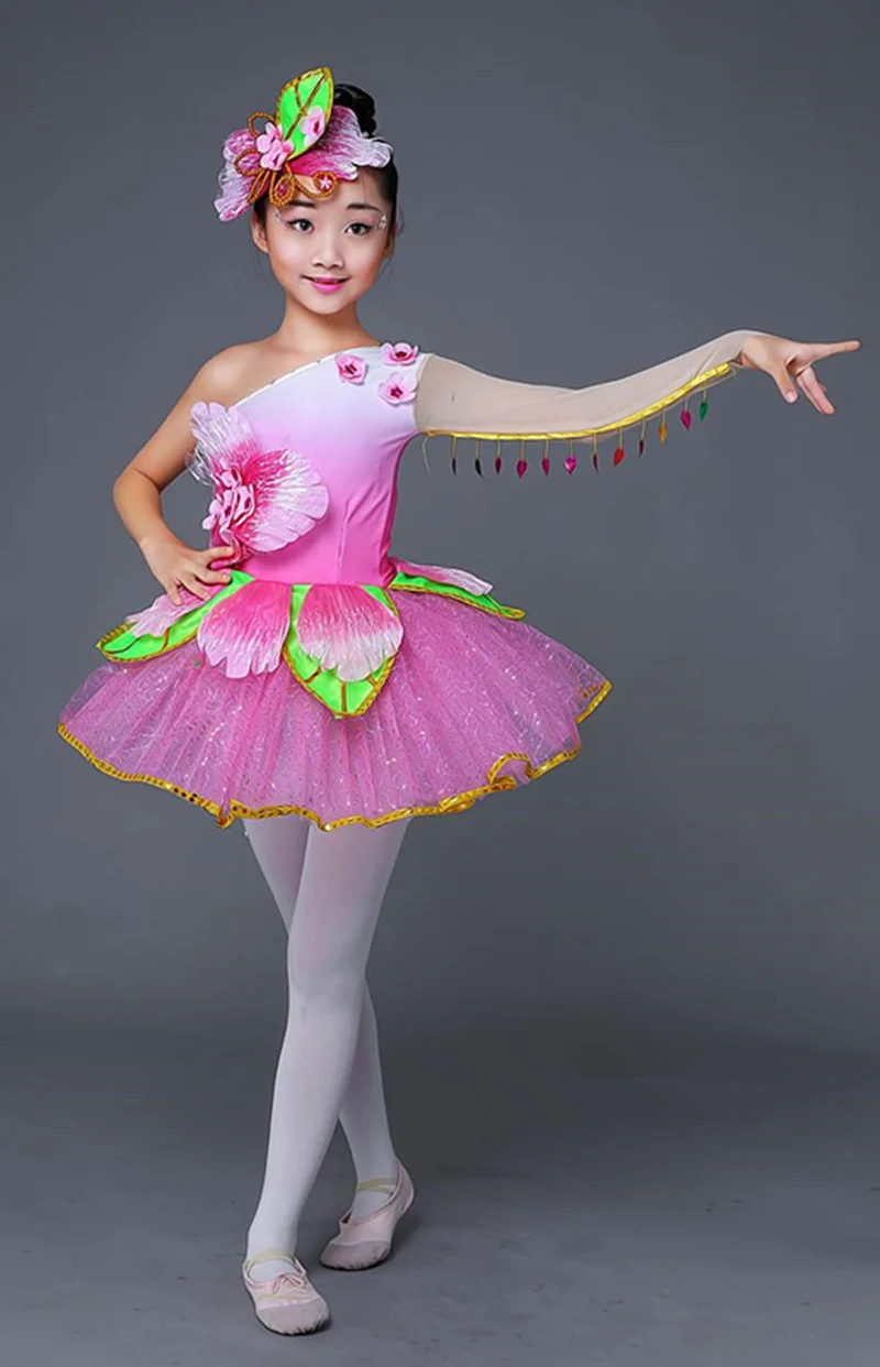 Girls Modern Petal Dance Dress Pageant Costume Spanish Flamenco Ballroom Skirt Kids Stage Performance School Activities Wear