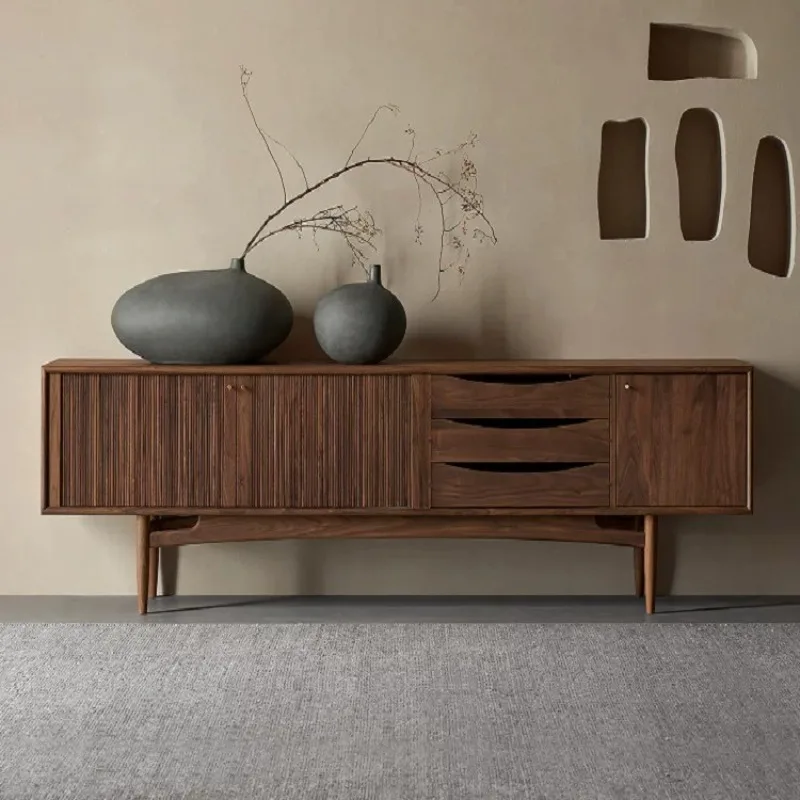 North American black walnut solid wood TV cabinet, Italian minimalist living room home log color audio-visual cabinet light