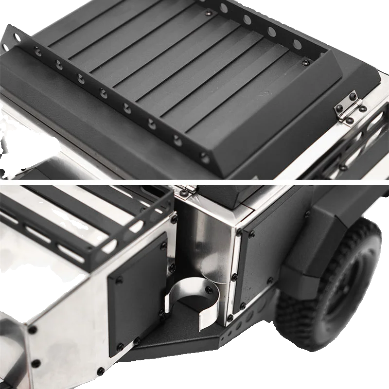 D1RC 1:10 simulierter Camping-Anhänger, Wohnmobil-Anhänger, Schleppeimer aus Metall für Kletterfahrzeuge, unabhängige Federung