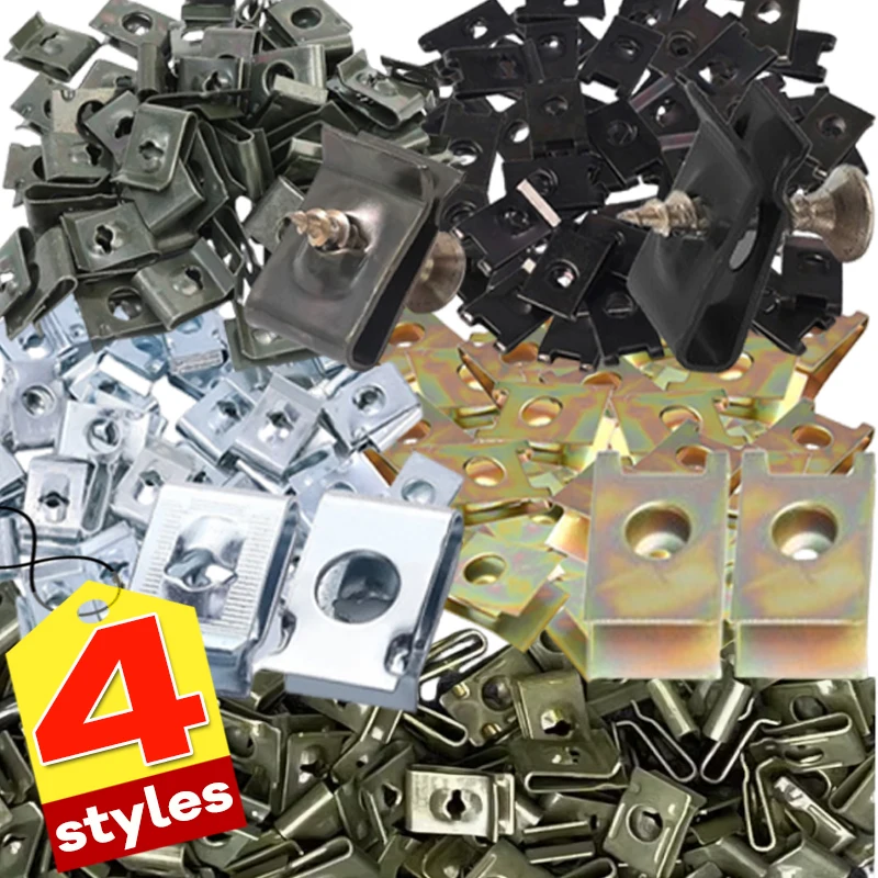 50PCS Car Motorcycle Scooter Moped Cover Metal Retainer U-Type Clips ArmyGreen Self-tapping Bumper Fastener Anti-rust Clip