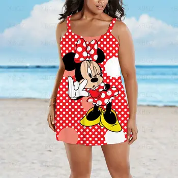 Mais vestidos de tamanho solto roupas verão mulher 2022 boho chique elegante vestido dos desenhos animados sem mangas sexy impressão disney mickey novo