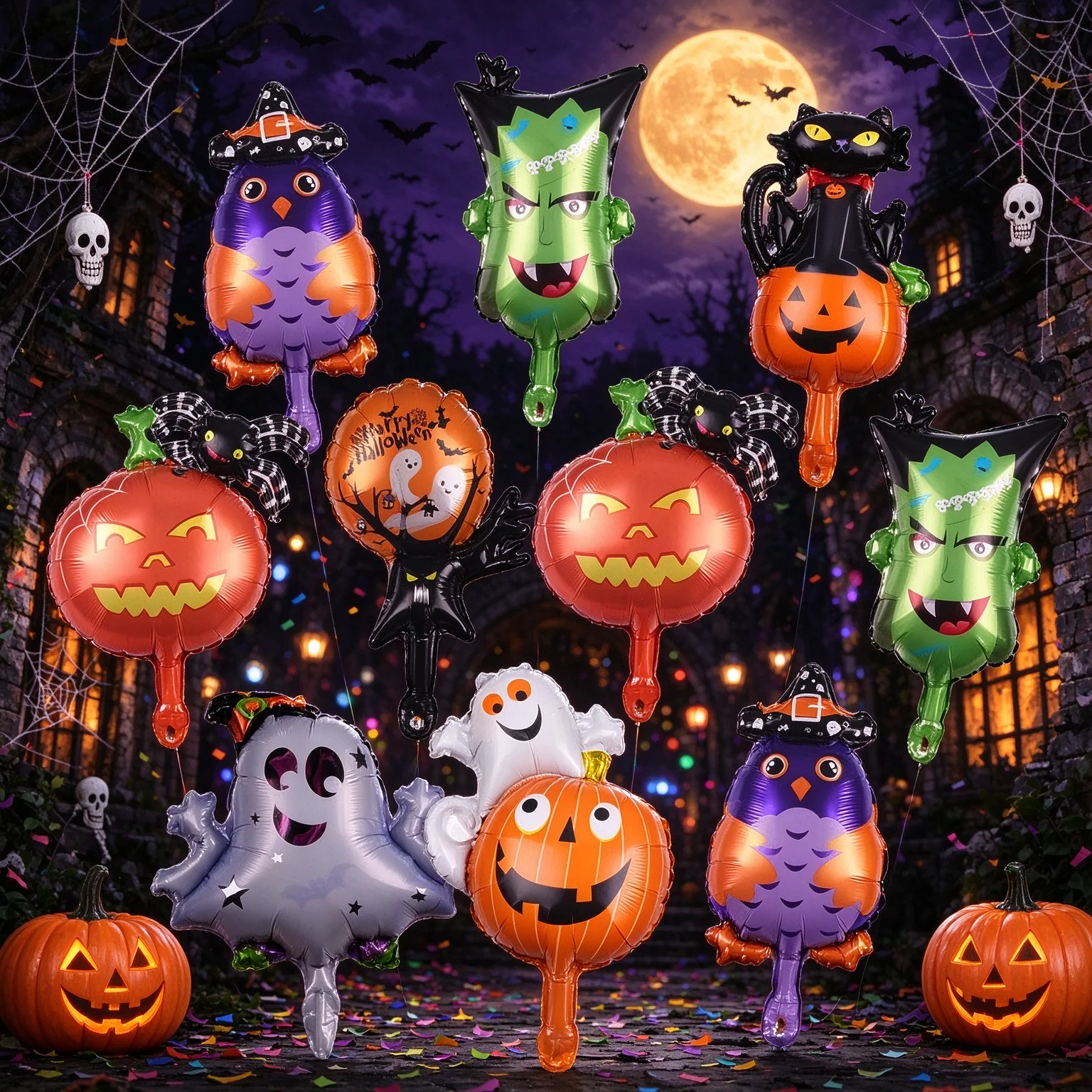 Scepter Mini Balloon 50pcs Halloween Mini Pumpkin Ghost Balloons Bat Spider Witch Monster ...