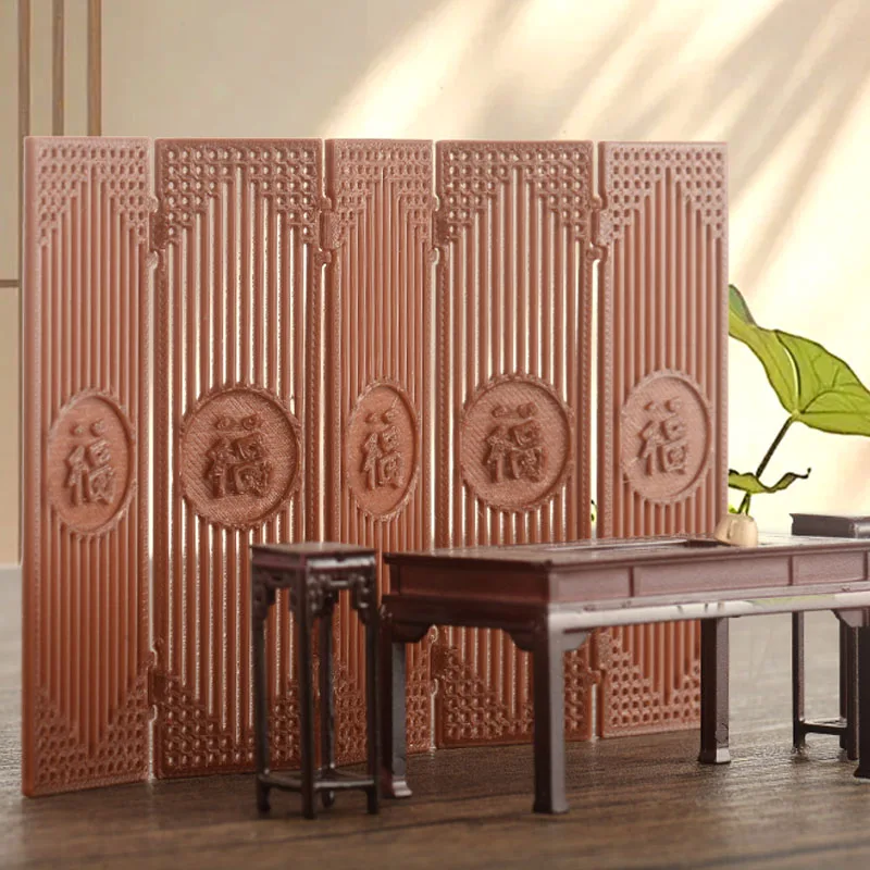 Antique Screen Partition Plastic Simulation Wooden Mini Model Kit 1:25 for Chinese Palace Diorama Dollhouse Decorative Craft