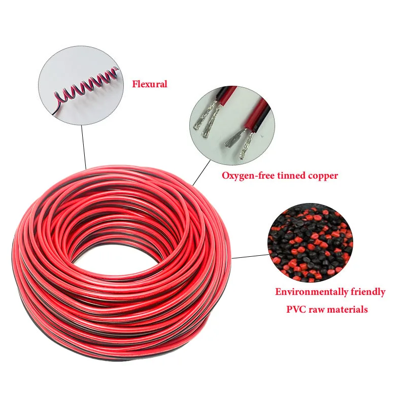 2-pin red and black PVC or silicone extension cable 28awg 26awg 24awg 22awg 20awg 18awg 16awg Tinned copper domestic wire