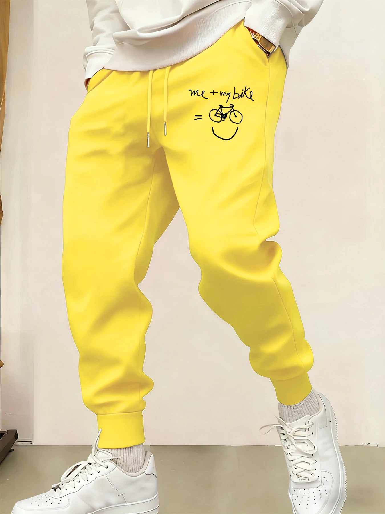 

I Am Very Happy To Have A Bicycle Print Мужские брюки Повседневные удобные спортивные штаны с карманами Осенние мужские длинные брюки Флисовые теплые спортивные штаны