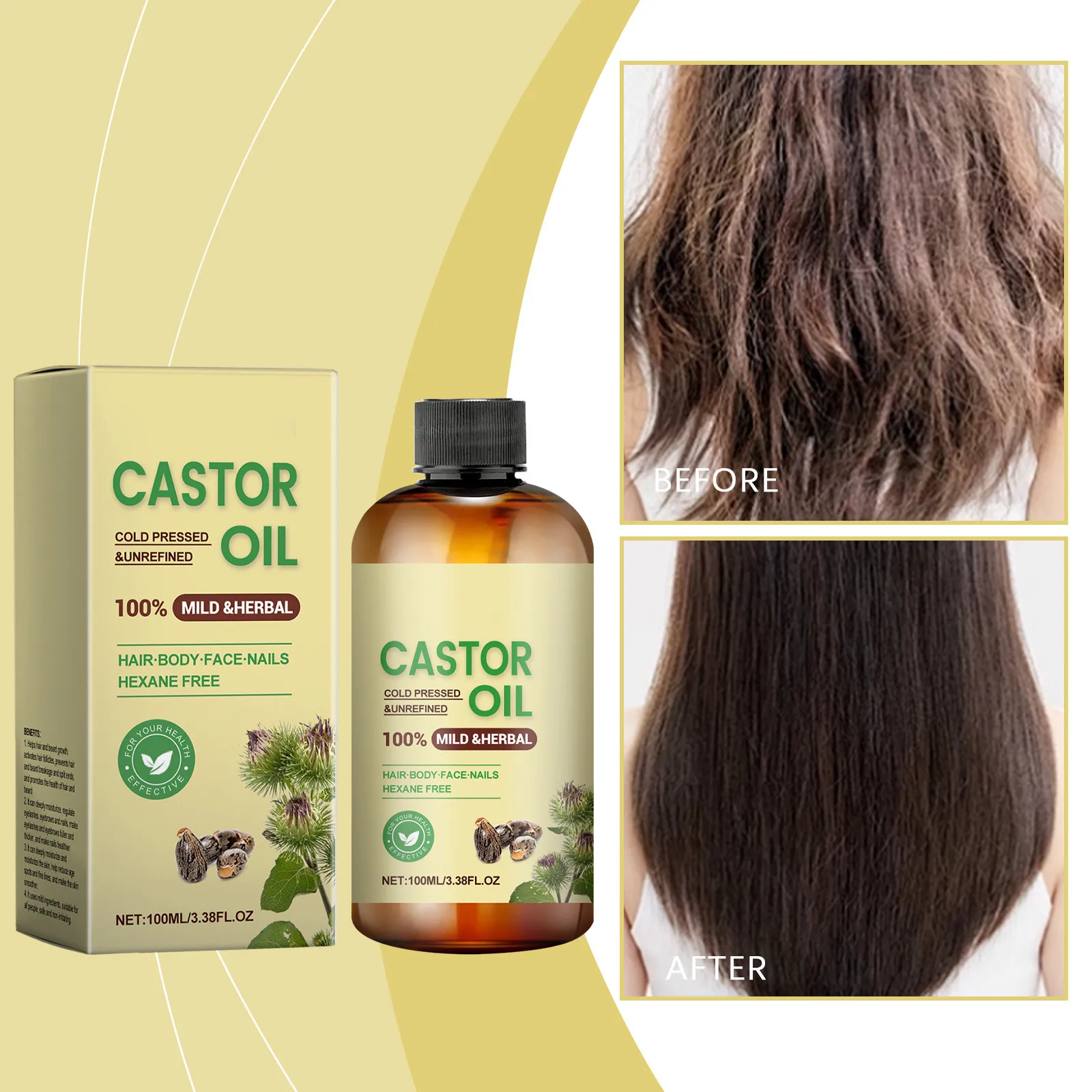 1/5/10PCS Hair Growth Oil Castor Oil Hair Thickening Oil Nourishes The Skin Eyelashes Eyebrows Nail Growth Multieffect One100ml