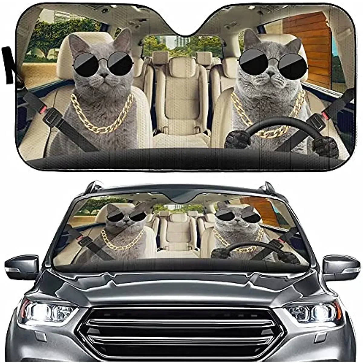 Funny Punk Cool British Shorthair Cat Front Window Sun Shade Cat Lover Car Sun Shield Windshield Sun Reflector Car Seat Sunshade