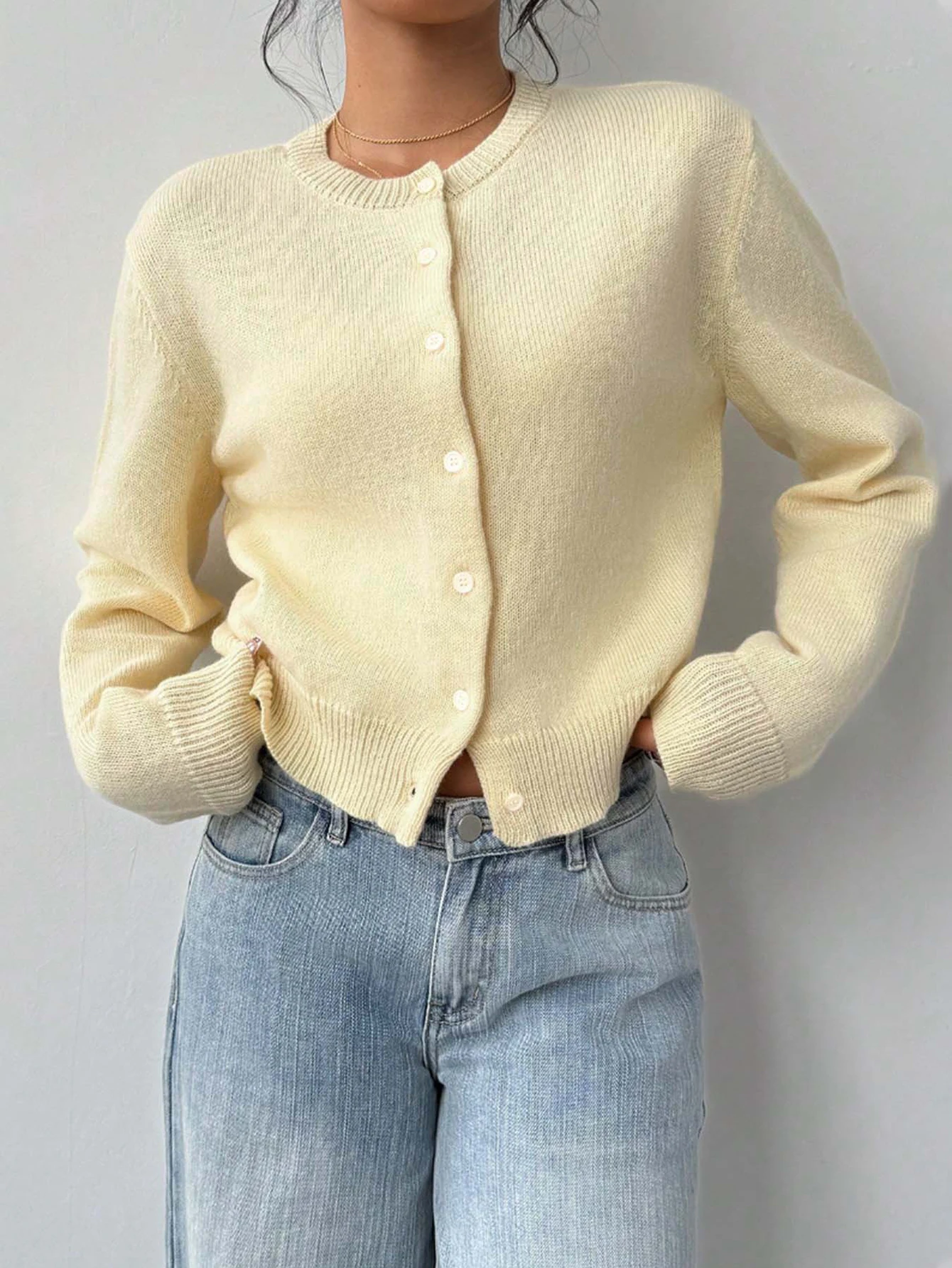 

Women's Long Sleeve Cardigan Solid Color round Neck Button Front Casual Basic Autumn Winter Daily Fashion Open Front Knitwear